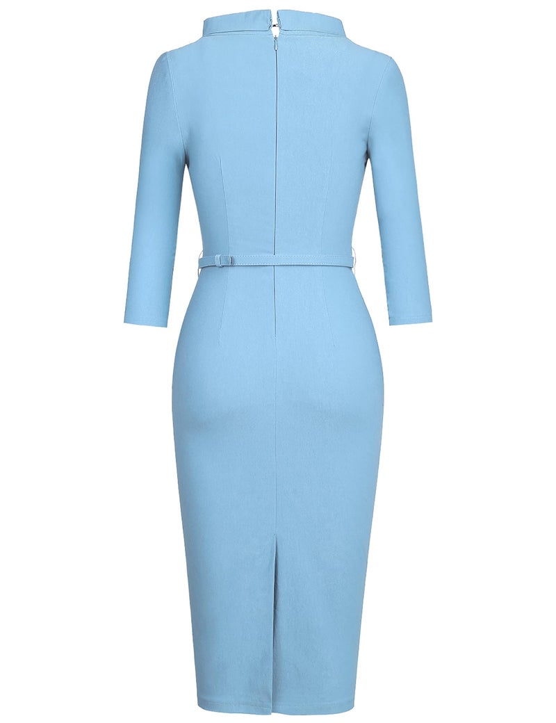 MUXXN Women's 1950s Vintage 3/4 Sleeve Elegant Collar Cocktail Evening Dress (Large, Airy Blue) - Image 4